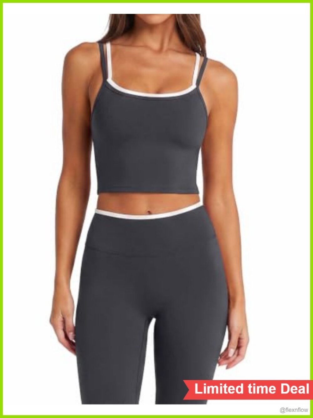 Two Piece Workout Set Padded Crop Tank Top High Waist Leggings Gym Yoga